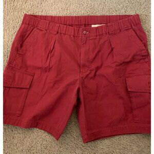 Mens Red Cotton Cargo Shorts With Elastic Waist & Pockets Size L